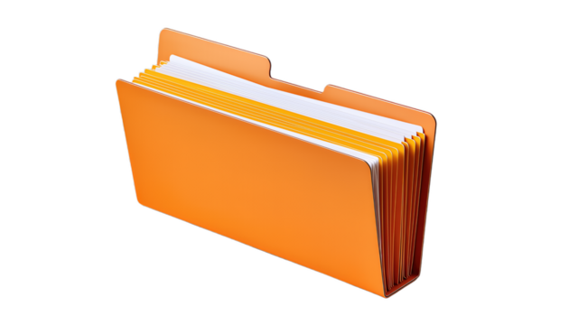 Orange folder with documents inside isolated on transparent background