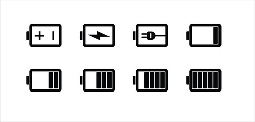Battery icons set. Battery charge level indicators icons set. Discharged and fully charged battery. level battery energy. Vector illustration.