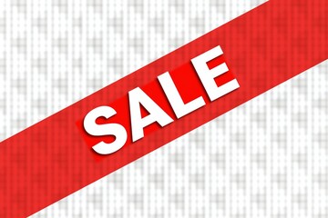 Red diagonal "SALE" banner on grid background. Bold white text, vibrant design for promotional display or retail advertising.