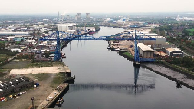 4k drone footage of the Transporter Bridge in Middlesbrough, UK