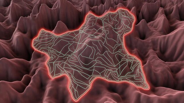 3D animation of a mitochondrion's inner membrane with cristae folds. A glowing blue line represents the electron transport chain and ATP energy production process inside the cell.