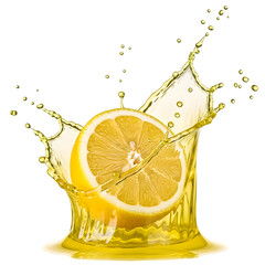 Fresh lemon half splashing with juicy, perfect for citrus, freshness, drink, and healthy food design projects. isolated on white or transparent background.PNG format.