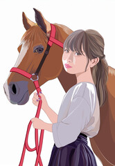 馬と若い女性イラスト