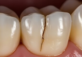 Extreme macro shot of a cracked tooth syndrome, showing a hairline fracture on a molar.