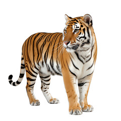 Naklejka premium Stunning Tiger Standing in Profile with Striking Orange Fur and Black Stripes Isolated on Transparent Background