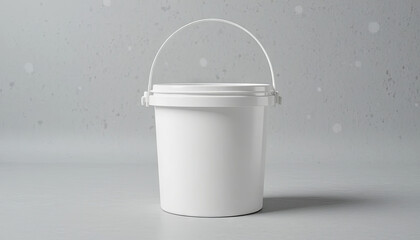 A clean white bucket sits on a smooth gray surface. The subtle lighting highlights its simple design. This still moment emphasizes the bucket's utility and versatility in various settings