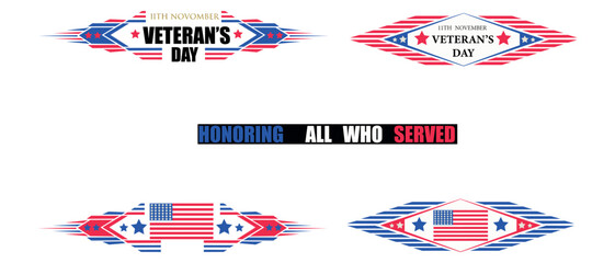 Veterans day banner illustration with patriotic american flag design elements
