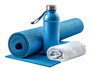  Fitness and Wellness Set – Yoga Mat, Towel, and Water Bottle PNG