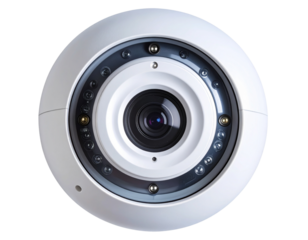 360-Degree Dome Security Camera with Integrated Infrared LEDs, Top-Down Angle, Transparent Background
