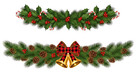Two Christmas Garlands with Ornaments and Bells wreath