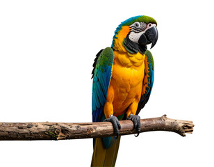 Colorful Parrot Perched on Tropical Branch with Open Copy Space PNG