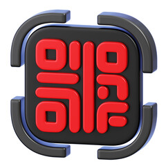 Black and Red QR Code Symbol. 3D Rendering