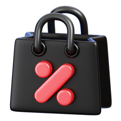 Black Shopping Bag With Discount Sale Percent Sign. 3D rendering