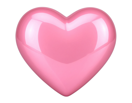 3D Glossy Pink Heart with Reflection and Soft Shadow, Angled Perspective, isolated