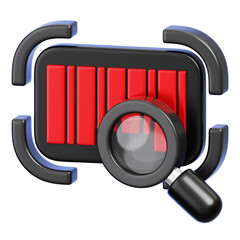 Barcode Scanning and Searching Concept, Magnifying Glass Over Barcode. 3D Illustration