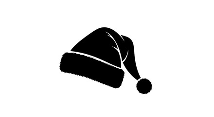 Black silhouette of a single santa hat with white trim and a pompom, isolated on a transparent background