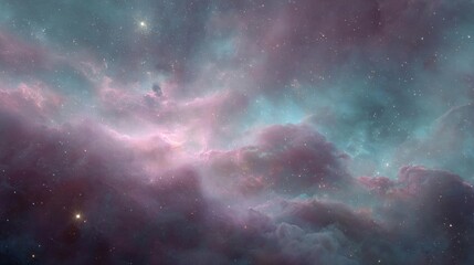 Fototapeta premium Beautiful and serene scene of a nebula. the sky is filled with stars and galaxies, and the colors of the sky are predominantly pink, purple, and blue.