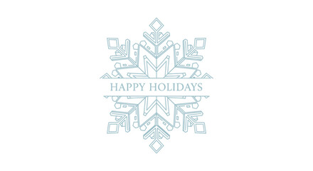 Elegant light blue snowflake design with happy holidays text in the center on a white background for winter celebrations
