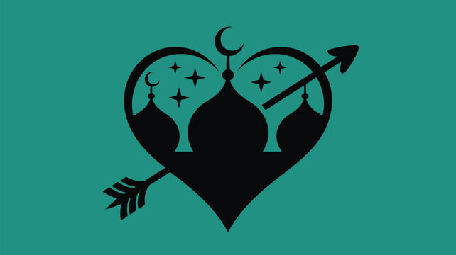 Celebrate Islamic culture with a heart and arrow design for Ramadan, Eid, or Muslim holidays, perfect for greeting cards, social media, and invitations