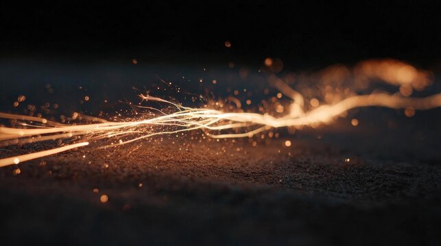 Close-up of a sparkler on a black surface. the sparkler is in the center of the image, with a long, thin line of light emanating from it. - Powered by Adobe