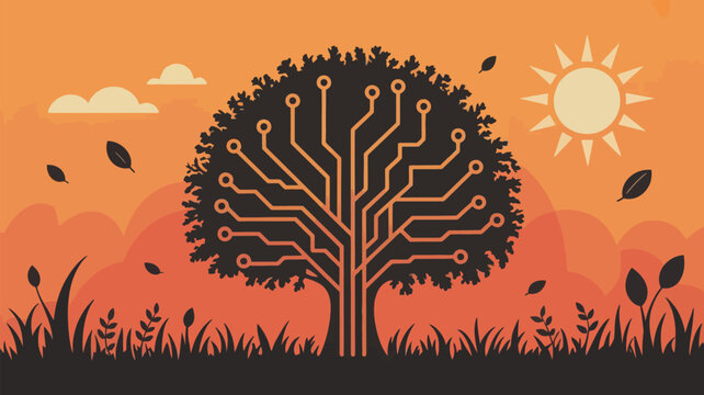 Modern technology meets nature's beauty in a vibrant, conceptual landscape perfect for innovative tech branding and forward-thinking environmental campaigns