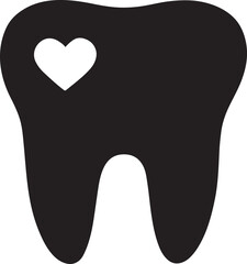 Tooth silhouette with small geometric heart, symbolizing pain relief and sensitivity care.