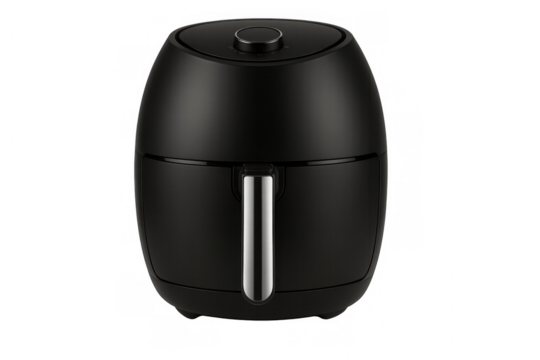 Black air fryer for healthy lifestyle cooking, modern kitchen appliance preparing food on transparent background