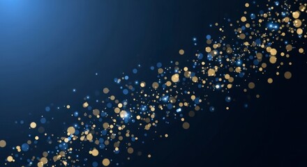 Elegant golden and blue glitter sparkles elegantly against a dark blue background adding a touch of magic on transparent background