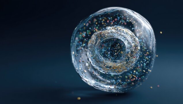 Conceptual 3D render of a microscopic biological cell with an intricate interior structure