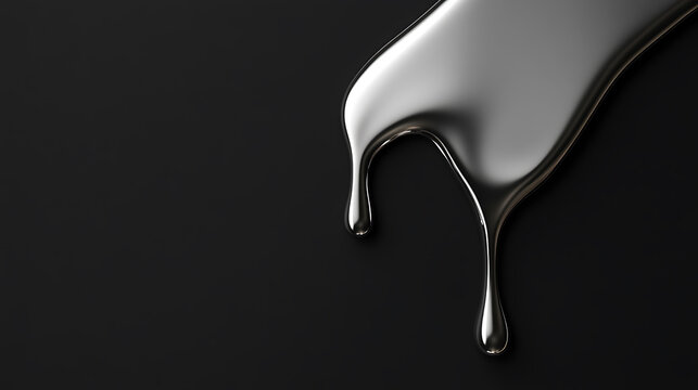 Sleek chrome liquid descends against a dark backdrop, showcasing reflections and fluidity. A modern art statement in metal and shadow, embodying sleek design elements.