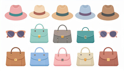 Muted Pastel Flat Icons of Fashion Accessories Set