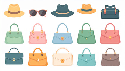 Muted Pastel Flat Icons of Fashion Accessories Set