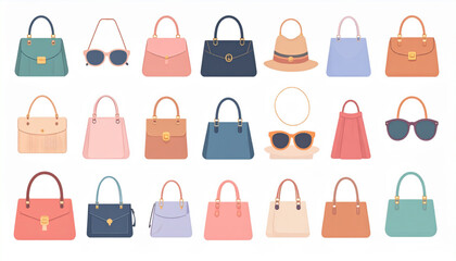 Muted Pastel Flat Icons of Fashion Accessories Set