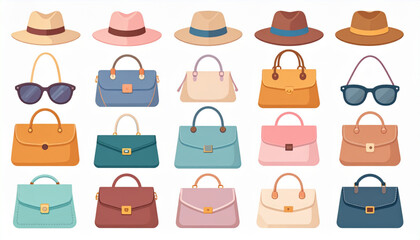 Muted Pastel Flat Icons of Fashion Accessories Set