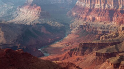 Landscape photograph of the grand canyon national park in arizona, united states. the photo is taken from a high vantage point, looking down on the canyon floor.