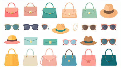 Muted Pastel Flat Icons of Fashion Accessories Set