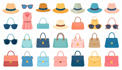 Muted Pastel Flat Icons of Fashion Accessories Set