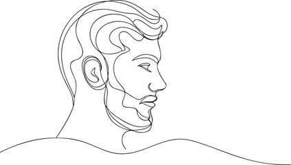 Single line drawing of a man's profile with beard face