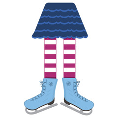 Legs in skates on the rink. Elegant illustration, figure skating and skating concept