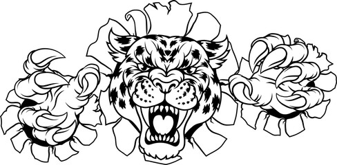 A jaguar, panther, leopard or cheetah wildcat spotted cat sports team mascot 