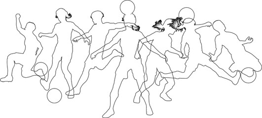 Soccer football player male and female silhouette outlines men and women group