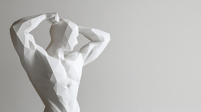Abstract rendering of a muscular figure in polygonal style. The clean lines and minimalist approach highlight the form and strength, set against a muted backdrop.