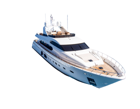  Aerial Top-Down View of White Luxury Yacht in Turquoise Tropical Waters, PNG Isolated - Powered by Adobe