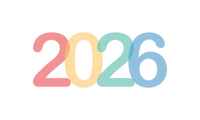 Modern 2026 new year typography with layered red blue transparent digits . Vector illustration .EPS 10 .