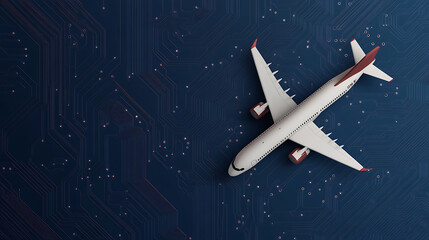 Innovative jetliner soaring through tech skies. Modern aircraft design meets advanced technology, symbolizing connectivity and progress in global aviation.