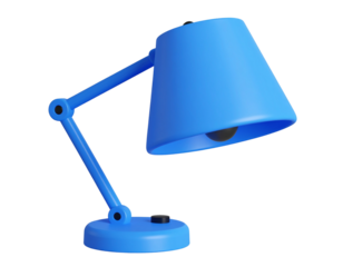  Angled 3D Icon of Blue Cartoon Table Lamp with Adjustable Arm, Isolated