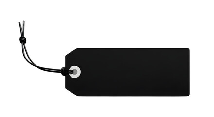 A plain black rectangular tag with a string attached, isolated on transparent background