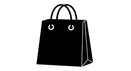A simple black shopping bag with handles, isolated on a transparent background, representing commerce and retail
