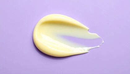 Creamy cosmetic smear with iridescent sheen on pastel purple background for editorial beauty photography skincare decor and poetic allure-themed visuals