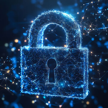 lock and key on blue background